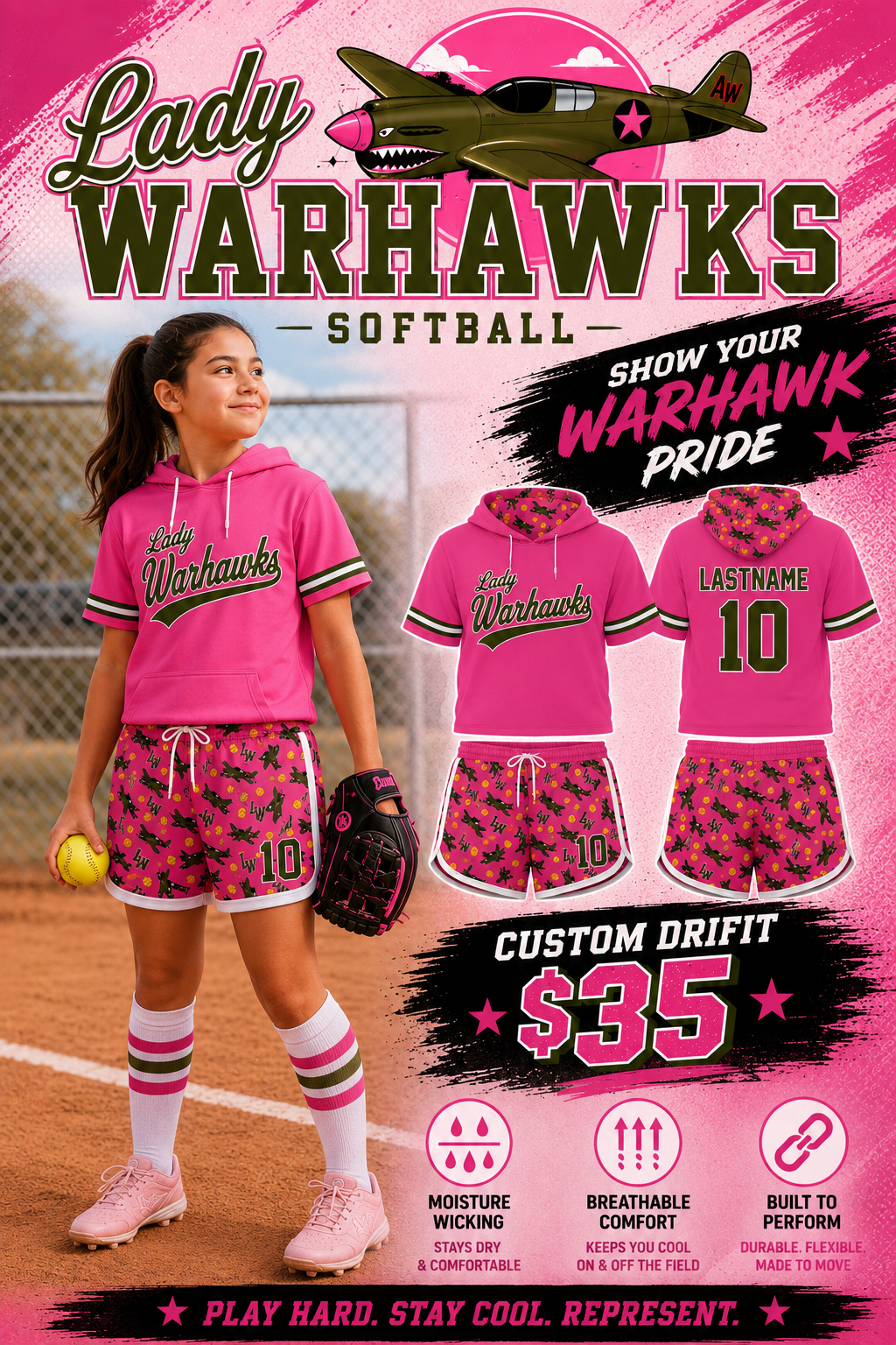 Pink softball hoodie set
